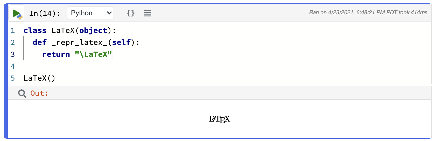 Showing a Python LaTeX Repr