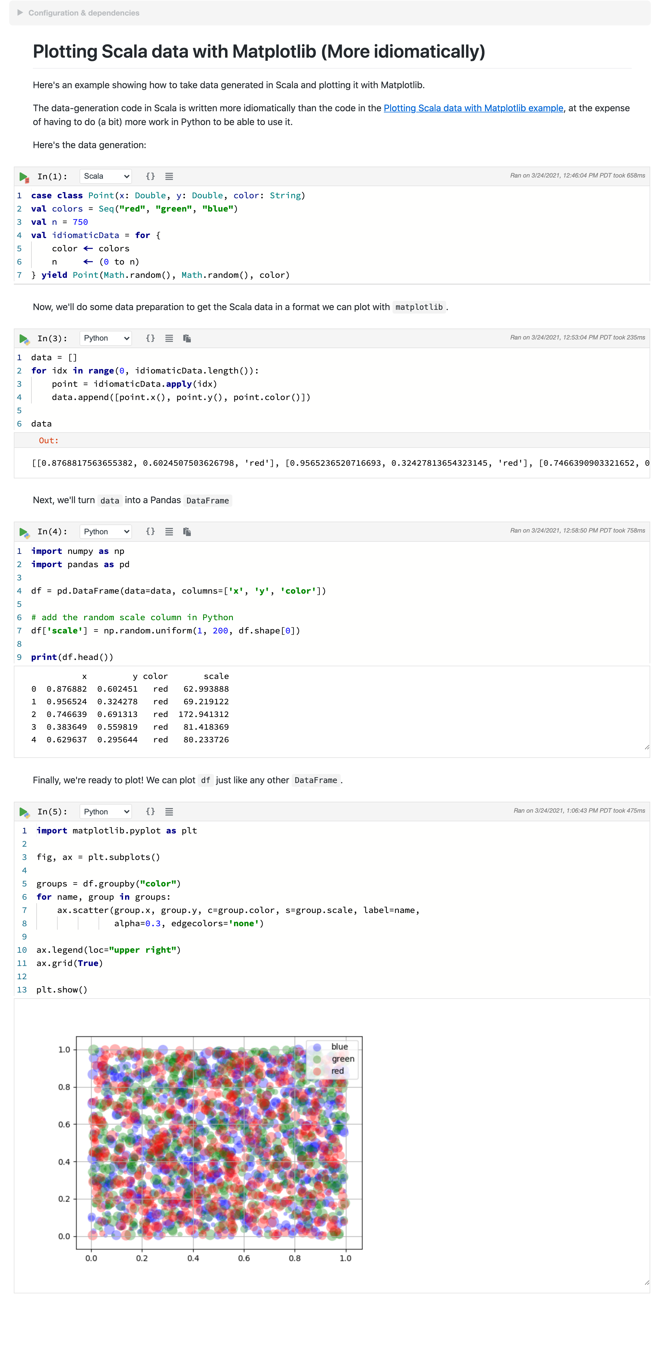 Plotting Scala data with matplotlib through Python, idiomatically